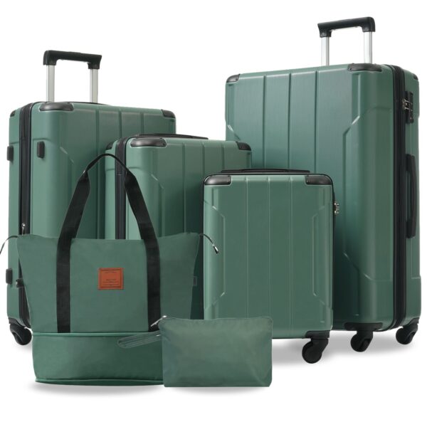 Hardshell Luggage Sets 6 Piece Suitcase Set, Expandable Lightweight Suitcases With Wheels, Tsa Lock - Green