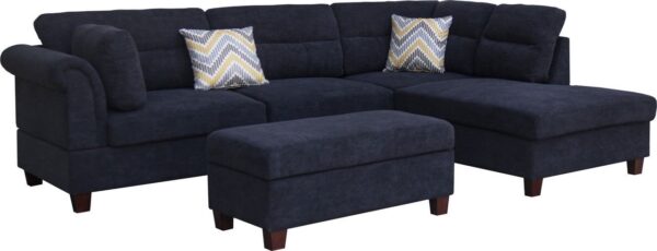 Diego - Fabric Sectional Sofa With Right Facing Chaise, Storage Ottoman, And 2 Accent Pillows - Black