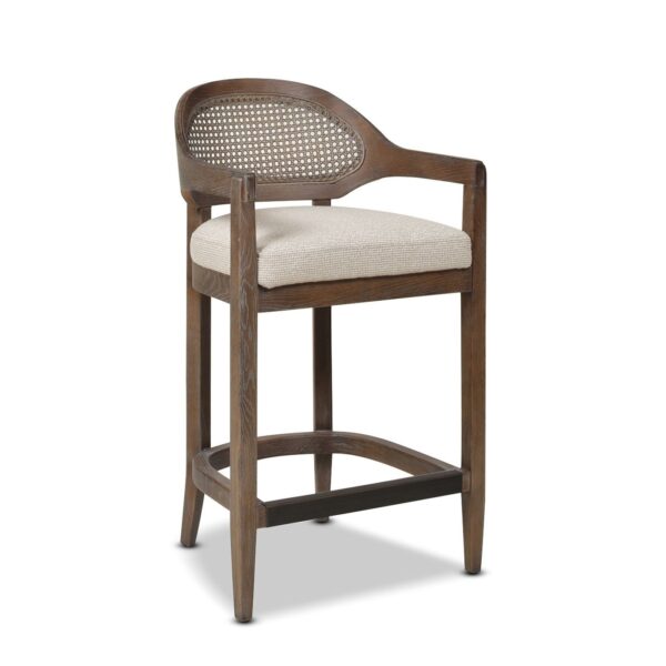 Americana - Mid-Century Modern Cane Back Counter Stool - Taupe Beige Textured Weave