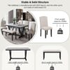 6 Piece Dining Table Modern Style With 4 Chairs & 1 Bench, Table With Marbled Veneers Tabletop And V-Shaped Table Legs - White - Image 6