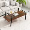 Rectangle Coffee Table, Tempered Glass Tabletop With Metal Legs, Modern Table For Living Room, Transparent Glass - Dark Brown - Image 4