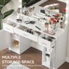 47.2" Vanity Desk With Large Mirror, 3 Colour Lighting Modes, Adjustable Brightness, Dresser With 3 Drawers & 2 Vertical Cabinets, Makeup Vanity Table For Women & Girls - White - Image 4