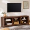 Modern Transitional 3 Shelf Open Storage 70" TV Stand For 80" TVs - Dark Walnut - Image 2
