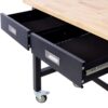 Work Bench, Workbench With Drawer Storage, Heavy Duty Bamboo Wood Work Table With Wheels For Garage Home Office - Black / Light Brown - Image 8