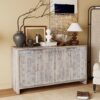 Accent Cabinet Farmhouse Style 4 Door Wooden Cabinet Sideboard Buffet Server Cabinet Storage Cabinet, For Living Room, Entryway, Hallway, Office, Kitchen And Dining Room - Natural Wood Wash - Image 2