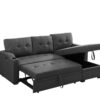 Mabel - Linen Fabric Sleeper Sectional With Cupholder, USB Charging Port And Pocket - Dark Gray - Image 3