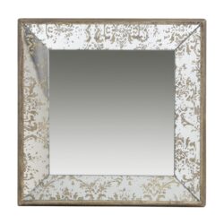 Antique Square Mirror With Floral Accents Decorative Display Tray, Hanging Mirror, Traditional Home Decor - Silver