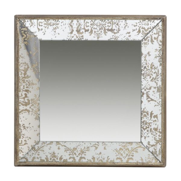 Antique Square Mirror With Floral Accents Decorative Display Tray, Hanging Mirror, Traditional Home Decor - Silver
