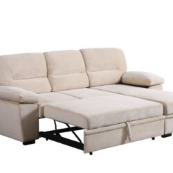 Kipling - Velvet Fabric Reversible Sleeper Sectional Sofa Chaise - Beige
