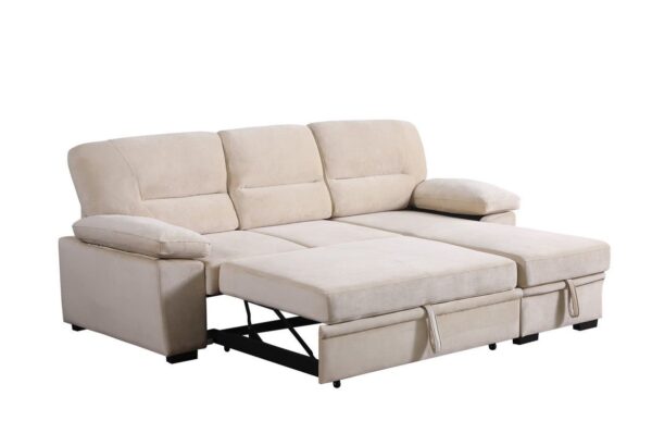 Kipling - Velvet Fabric Reversible Sleeper Sectional Sofa Chaise - Beige