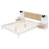 Queen Size Bed Frame With 2 Nightstands Elegant Design With Lamps - White - Image 2