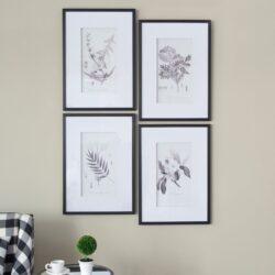 Botanical Wall Art Prints, Home Decor For Living Room Dining Room, Bedroom, Hallway (Set of 4) - White / Black