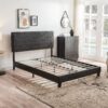 Queen Size Upholstered Platform Bed Frame, Wood Slat Support - Black - Image 2