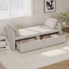 Modern Upholstered Chaise Lounger Daybed Small Single Daybed With 2 Drawers, No Mattress Needed, Perfect For Living Rooms & Home Office, Linen Fabric - Beige - Image 2