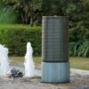 Tall Large Round Green Ribbed Tower Water Fountain, Verge Bronze, Cement Outdoor Bird Feeder / Bath Fountain - Antique Green - Image 4