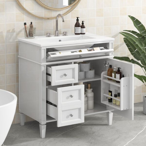 Bathroom Vanity & Top Sink, Modern Bathroom Storage Cabinet, 2 Drawers And A Tip-Out Drawer, Single Sink Bathroom Vanity - White