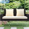 2 Person Wicker Hanging Porch Swing With Chains, Cushion, Pillow, Rattan Swing Bench For Garden, Backyard - Brown / Beige - Image 6