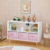 Kids Bookcase With Collapsible Fabric Drawers, Children's Book Display, Toy Storage Cabinet Organizer - White / Pink - Image 4