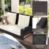 2 Person Wicker Hanging Porch Swing With Chains, Cushion, Pillow, Rattan Swing Bench For Garden, Backyard - Brown / Beige - Image 11