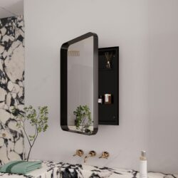Recessed Metal Framed Medicine Cabinet With Mirror And Adjustable Shelves Wall Mirror With Storage For Bathroom - Black