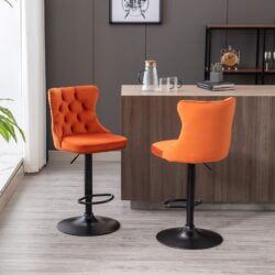 Swivel Velvet Barstools Adjusatble Seat Height, Modern Upholstered Bar Stools With Backs Comfortable Tufted For Home Pub And Kitchen Island (Set of 2) - Orange