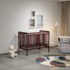 Crib 3 In 1 Convertible, Made Of Sustainable Pinewood, Non Toxic Finish, Comes With Locking Wheels, Wooden Nursery Furniture - Espresso - Image 4
