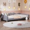 Twin Size Upholstered Daybed, Sherpa Fabric Sofabed With Cloud-Shaped Backrest, No Box - Spring Needed - Gray - Image 7