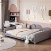 Full Size Upholstered Daybed, Sherpa Fabric Sofabed With Cloud-Shaped Backrest, No Box - Spring Needed - Gray - Image 9