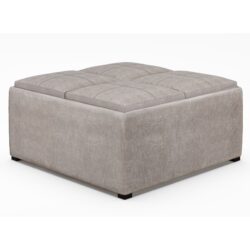 Avalon - Square Coffee Table Storage Ottoman - Distressed Gray Taupe