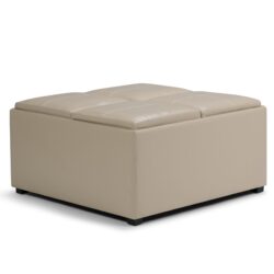 Avalon - Square Coffee Table Storage Ottoman - Satin Cream