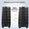3 Piece Luggage Set Hardside Spinner Suitcase With Tsa Lock 20" 24" 28" Available - Black - Image 3