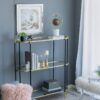 3 Tier Metal Console Table, Mirrored Shelf - Golden Black - Image 9