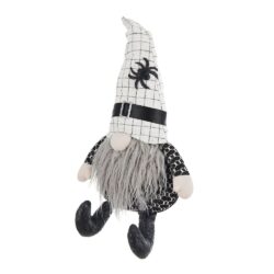 Sitting Gnome With Hat Spider, For Halloween Decor - Black White