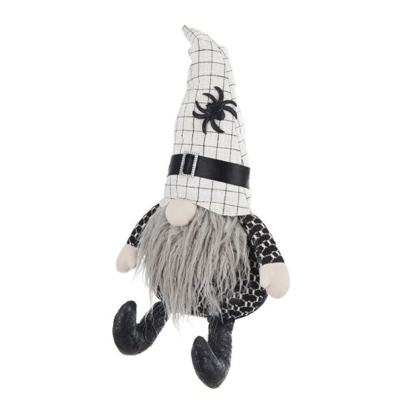 Sitting Gnome With Hat Spider, For Halloween Decor - Black White