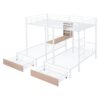 Full Over Twin & Twin Triple Bunk Bed With Drawers, Multi-Functional Frame With Desks And Shelves In The Middle - White - Image 5