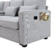 4 Seater Modern Linen Sofa With Armrest Pockets And 4 Pillows, Minimalist Style Couch - Light Gray - Image 13