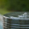 Large Concrete Cylinder Ribbed Water Fountain, Outdoor Bird Feeder / Bath Fountain, Modern Industrial Style - Antique Green / Brown - Image 5