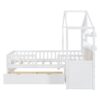 Twin Size House Bed With Sofa, Kids Platform Bed With 2 Drawers And Storage Shelf - White - Image 6