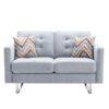 Victoria - Linen Fabric Loveseat With Metal Legs, Side Pockets, And Pillows - Light Gray - Image 2