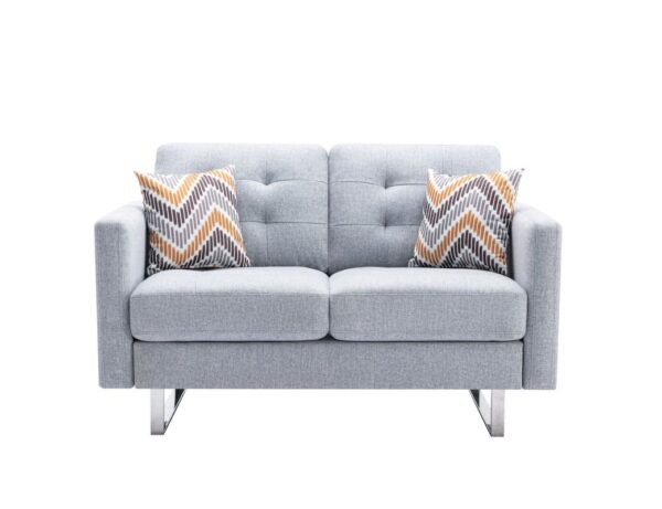 Victoria - Linen Fabric Loveseat With Metal Legs, Side Pockets, And Pillows - Light Gray