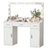 47.2" Vanity Desk With Large Mirror, 3 Colour Lighting Modes, Adjustable Brightness, Dresser With 3 Drawers & 2 Vertical Cabinets, Makeup Vanity Table For Women & Girls - White - Image 6