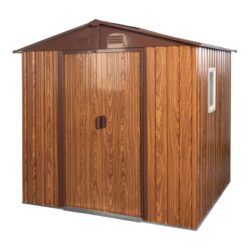 Outdoor Metal Storage Shed With Metal Floor Base, With Window - Coffee