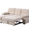 Kipling - Velvet Fabric Reversible Sleeper Sectional Sofa Chaise - Beige - Image 5