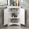 Triangle Bathroom Storage Cabinet With Adjustable Shelves, Freestanding Floor Cabinet For Home Kitchen - White - Image 4