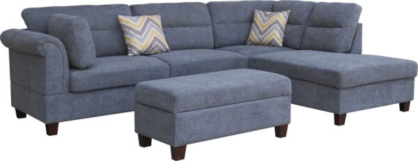 Diego - Sectional Sofa With Right Facing Chaise, Storage Ottoman, And 2 Accent Pillows - Gray