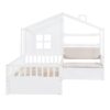Twin Size House Bed With Sofa, Kids Platform Bed With 2 Drawers And Storage Shelf - White - Image 3
