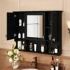 Wall Mounted Bathroom Medicine Cabinet, Modern Bathroom Wall Cabinet With Mirror, Mirror Cabinet With Open Shelves - Black - Image 2