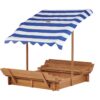 Kids Sandbox With Adjustable Cover, Sand Box With 2 Foldable Bench Seats, Outdoor Sandpit For Backyard Play - Light Brown - Image 12