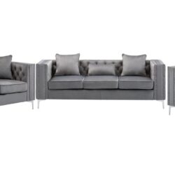 Lorreto - Velvet Fabric Sofa, Loveseat, Chair Living Room (Set of 3) - Gray