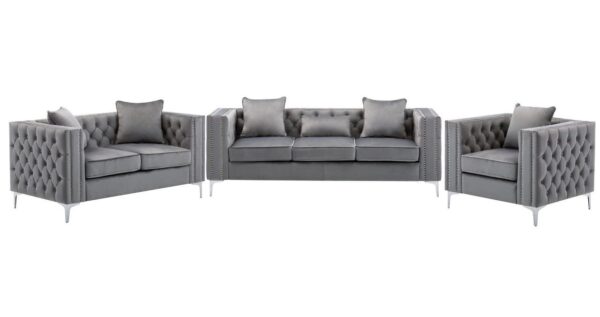 Lorreto - Velvet Fabric Sofa, Loveseat, Chair Living Room (Set of 3) - Gray